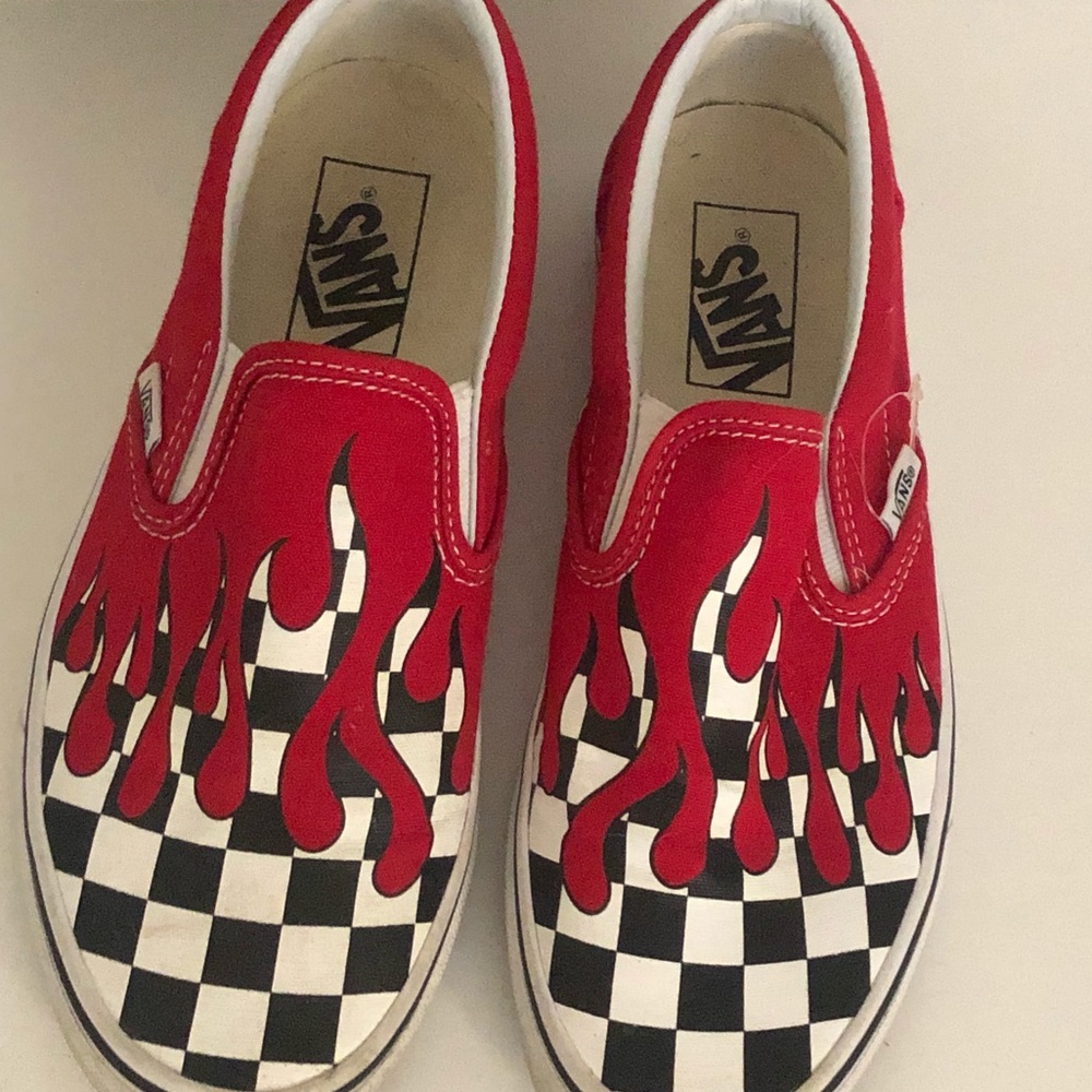 Clacked flame slip on Vans